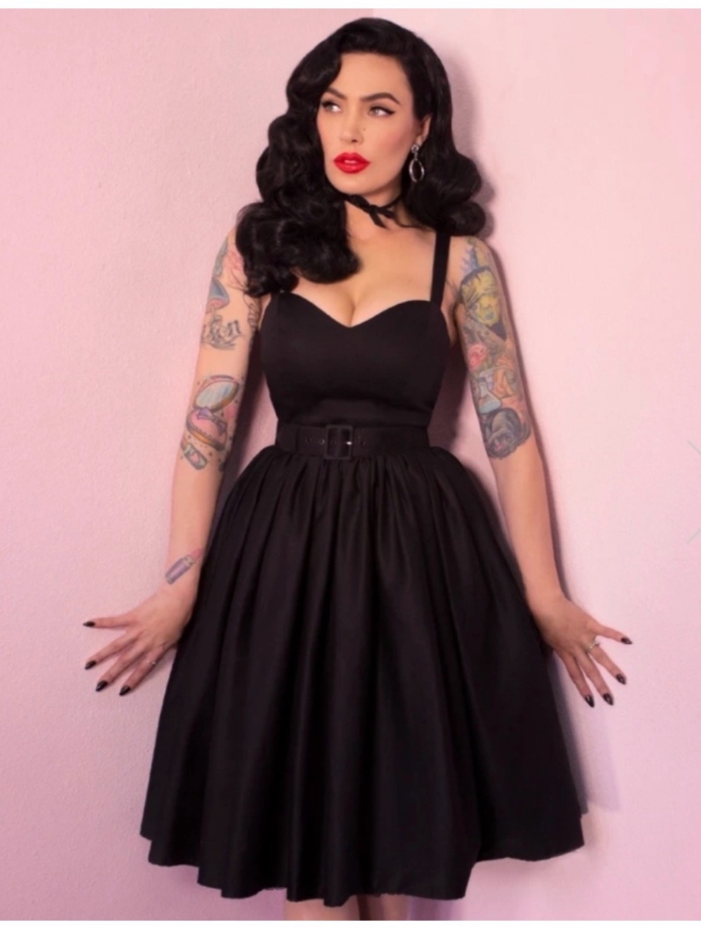 Rare! Vixen Micheline Pitt Swing Dress Vintage-Inspired Black Fit & Flare Dress